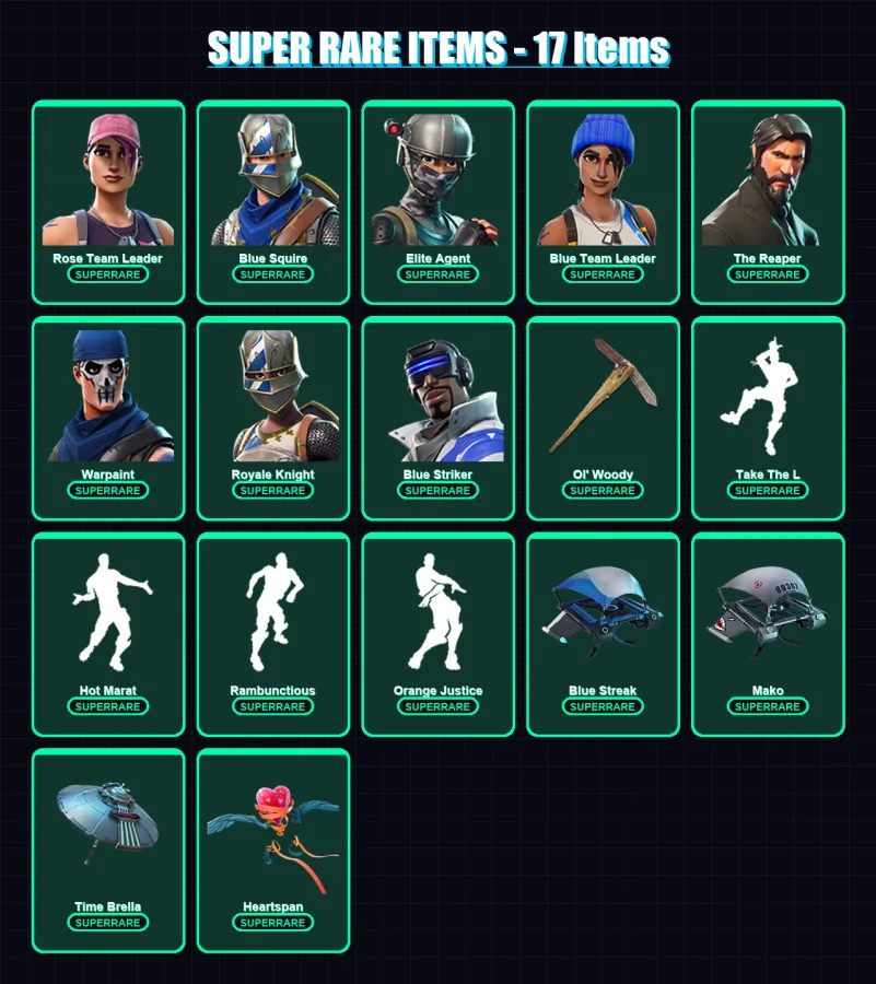 [PC/PSN] | Rose Team Leader | Blue Squire | Elite Agent | Blue Team Leader | The Reaper | 49 skin | 48 pickaxe | 69 emote | 55 glider | Lv783