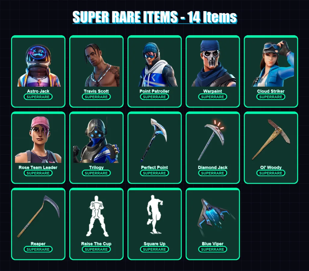 [PC/XBOX/PSN] | Astro Jack | Travis Scott | Point Patroller | Warpaint | Cloud Striker | 93 skin | 81 pickaxe | 108 emote | 60 glider | Lv948