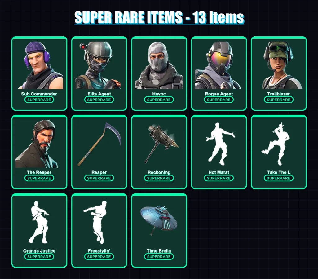 [PC/PSN] | Sub Commander | Elite Agent | Havoc | Rogue Agent | Trailblazer | 89 skin | 128 pickaxe | 108 emote | 121 glider | Lv2678