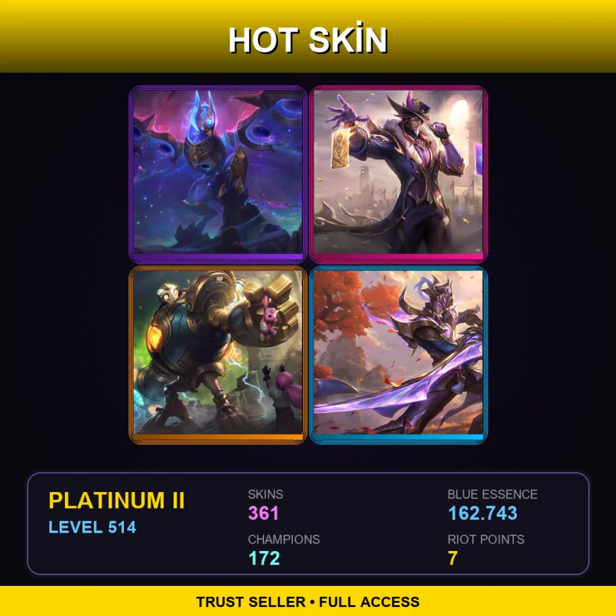 EUW | Lv514 | Platinum II | 361 Skin | 172 Champ — LoL account