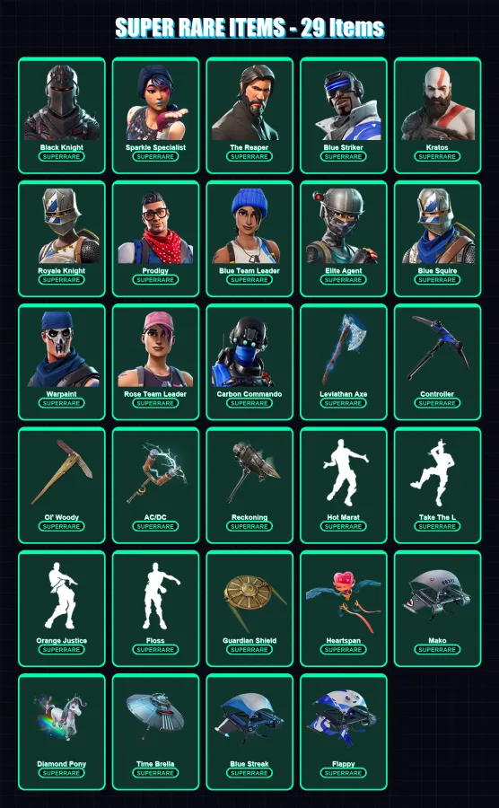 [PS4/PS5/XBOX/PC] | Black Knight | Sparkle Specialist | The Reaper | Blue Striker | Kratos | 140 skin | 107 pickaxe | 105 emote | 113 glider | Lv135