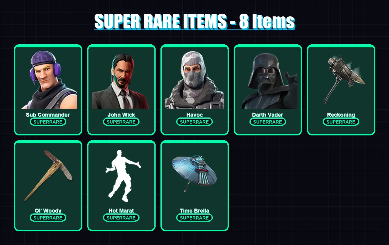 [PC/PSN] | Sub Commander | John Wick | Havoc | Darth Vader | Malik | 162 skin | 145 pickaxe | 127 emote | 143 glider | Lv1988