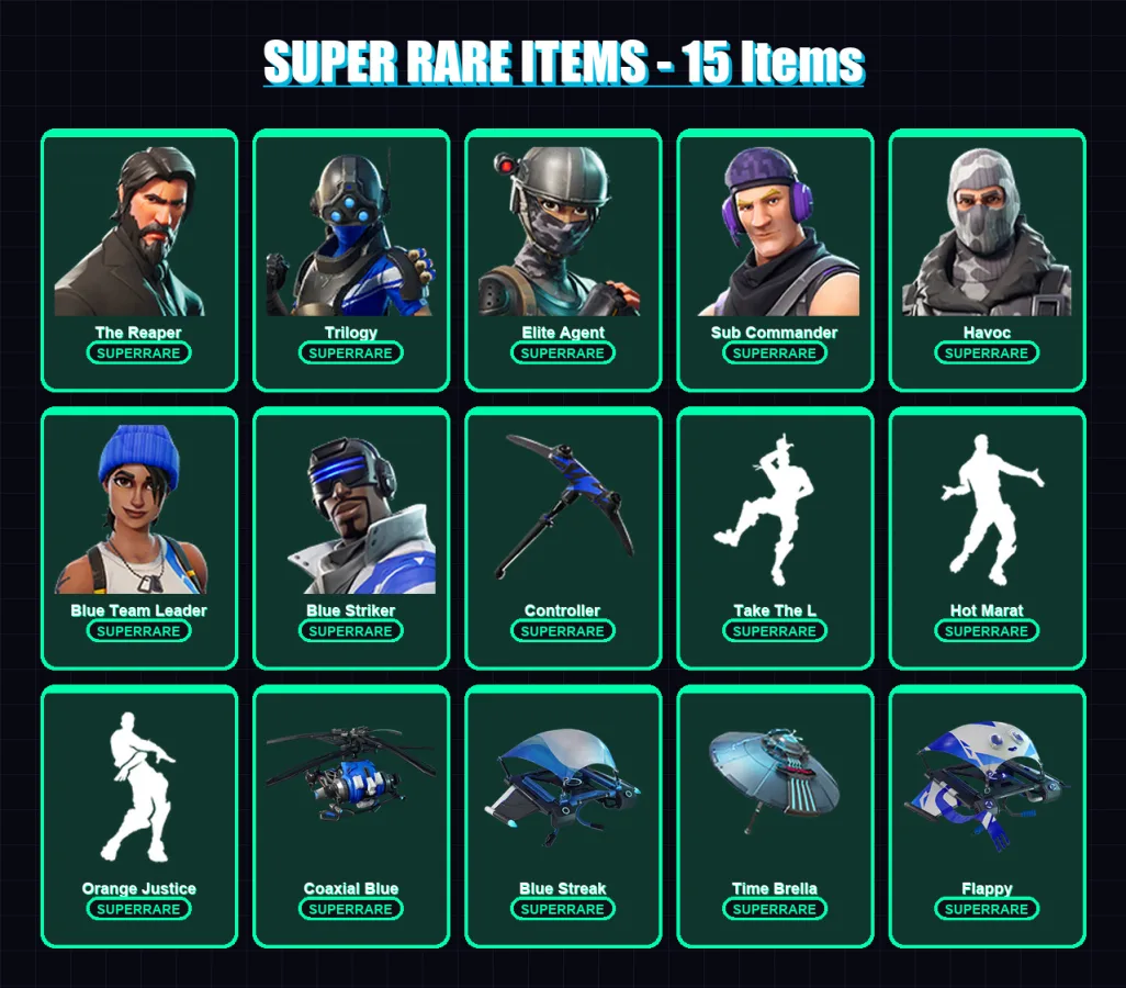 [PS4/PS5/XBOX/PC] | The Reaper | Trilogy | Elite Agent | Sub Commander | Havoc | 25 skin | 45 pickaxe | 46 emote | 55 glider | Lv861