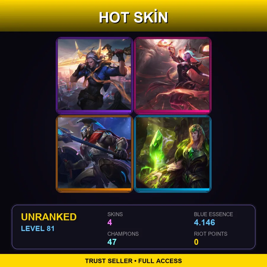 EUW | Lv81 | Unranked | 4 Skin | 47 Champ — LoL account