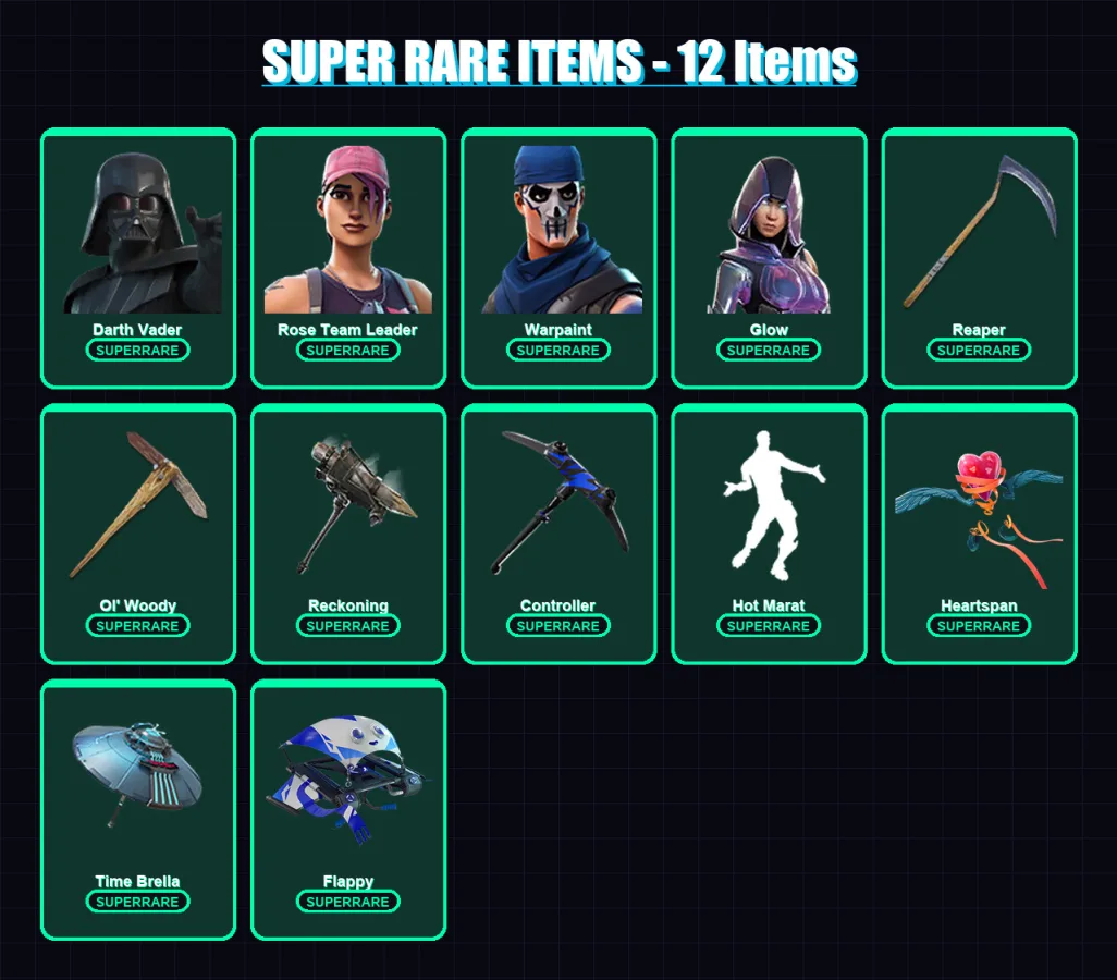 [PC/PSN] | Darth Vader | Rose Team Leader | Warpaint | Glow | Malik | 155 skin | 173 pickaxe | 192 emote | 155 glider | Lv2185