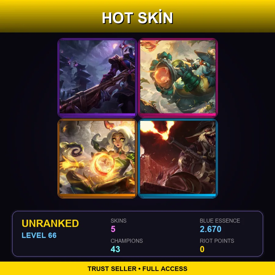 LAN | Lv66 | Unranked | 5 Skin | 43 Champ — LoL account