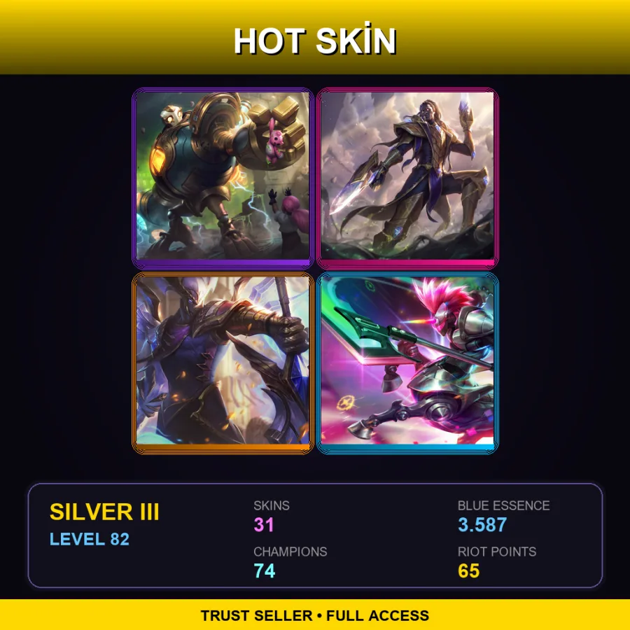 EUW | Lv82 | Silver III | 31 Skin | 74 Champ — LoL account