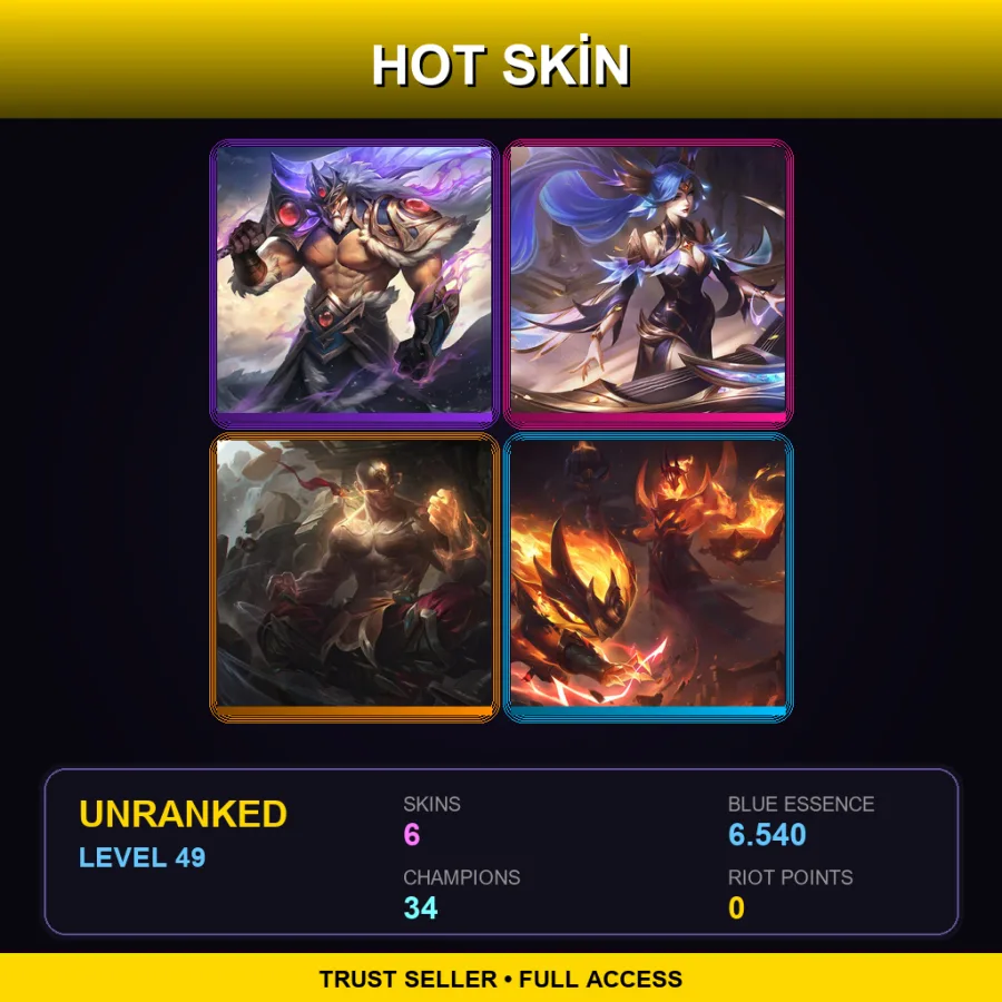 EUW | Lv49 | Unranked | 6 Skin | 34 Champ — LoL account