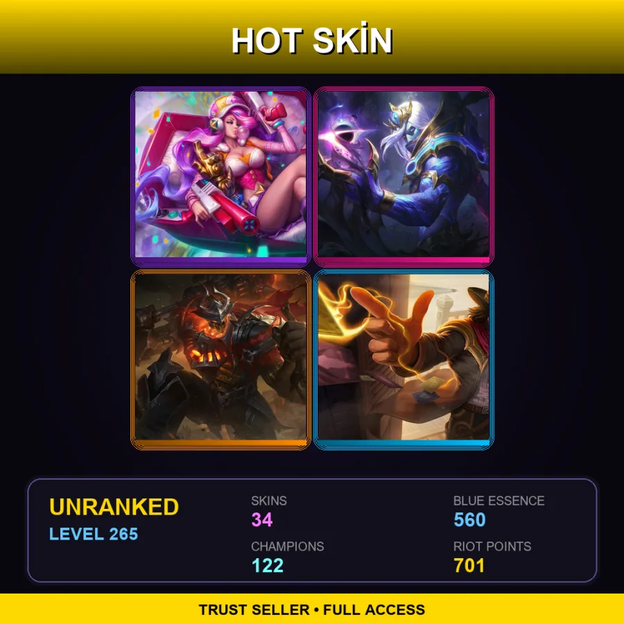 EUW | Lv265 | Unranked | 34 Skin | 122 Champ — LoL account