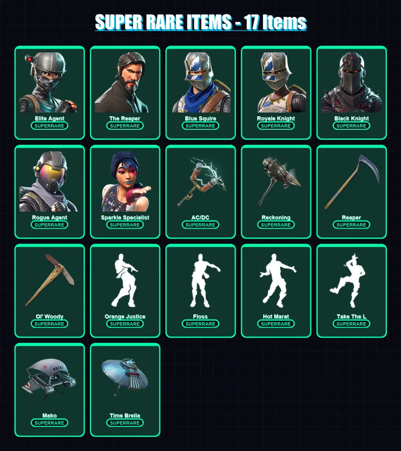 [PC/PSN] | Elite Agent | The Reaper | Blue Squire | Royale Knight | Black Knight | 53 skin | 49 pickaxe | 73 emote | 72 glider | Lv1083