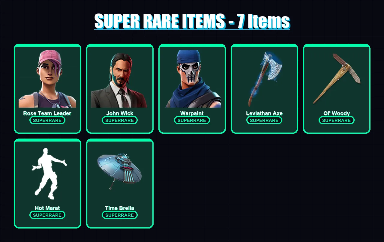 [PC/XBOX/PSN] | Rose Team Leader | John Wick | Warpaint | Deadpool | Menace | 154 skin | 193 pickaxe | 174 emote | 161 glider | Lv2717