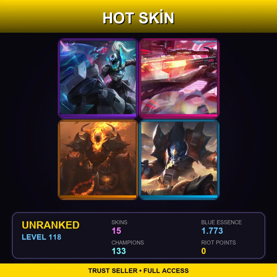 VN | Lv118 | Unranked | 15 Skin | 133 Champ