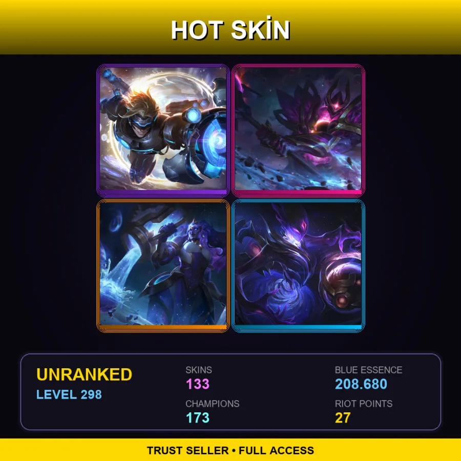 EUW | Lv298 | Unranked | 133 Skin | 173 Champ