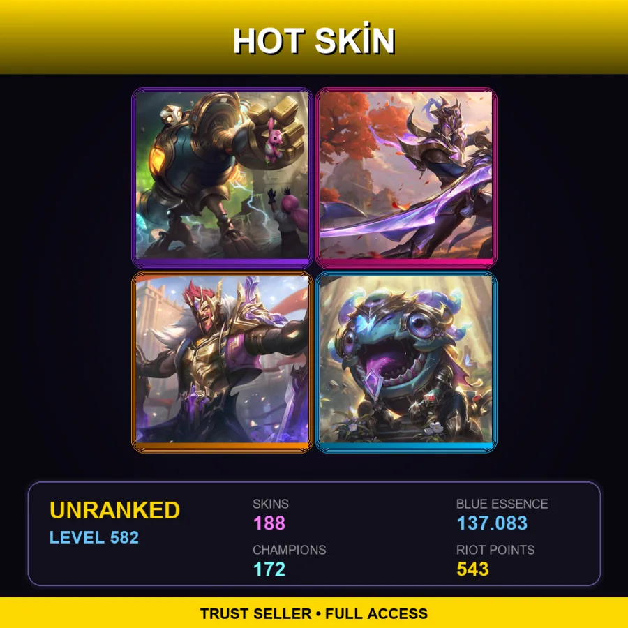 TR | Lv582 | Unranked | 188 Skin | 172 Champ