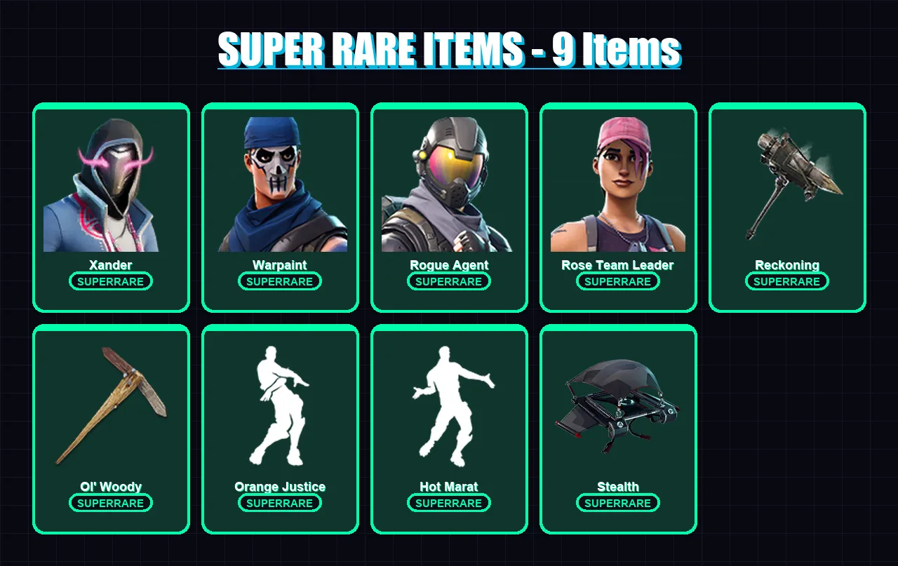 [PC] | Xander | Warpaint | Rogue Agent | Rose Team Leader | The Prisoner | 54 skin | 49 pickaxe | 56 emote | 48 glider | Lv600