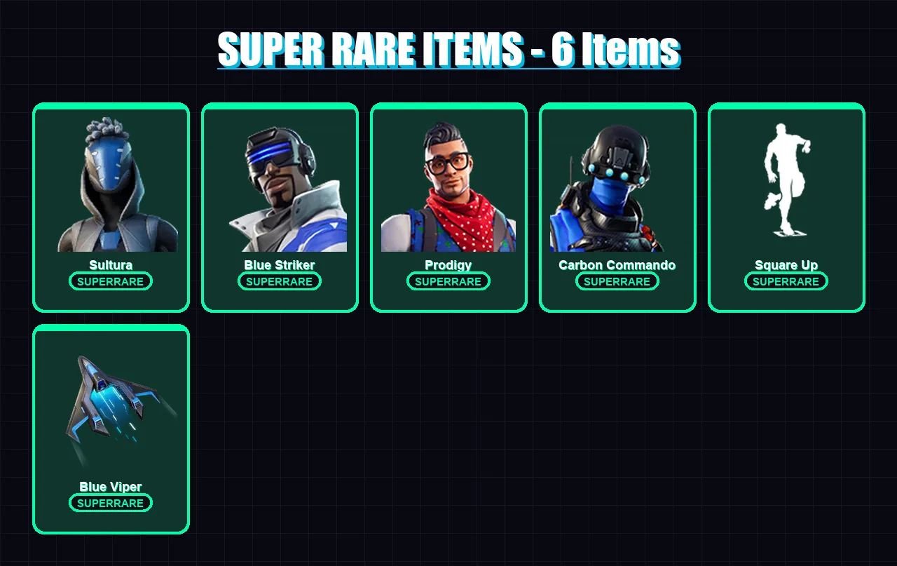 [PS4/PS5/XBOX/PC] | Sultura | Blue Striker | Prodigy | Carbon Commando | Ruin | 31 skin | 30 pickaxe | 25 emote | 30 glider | Lv330