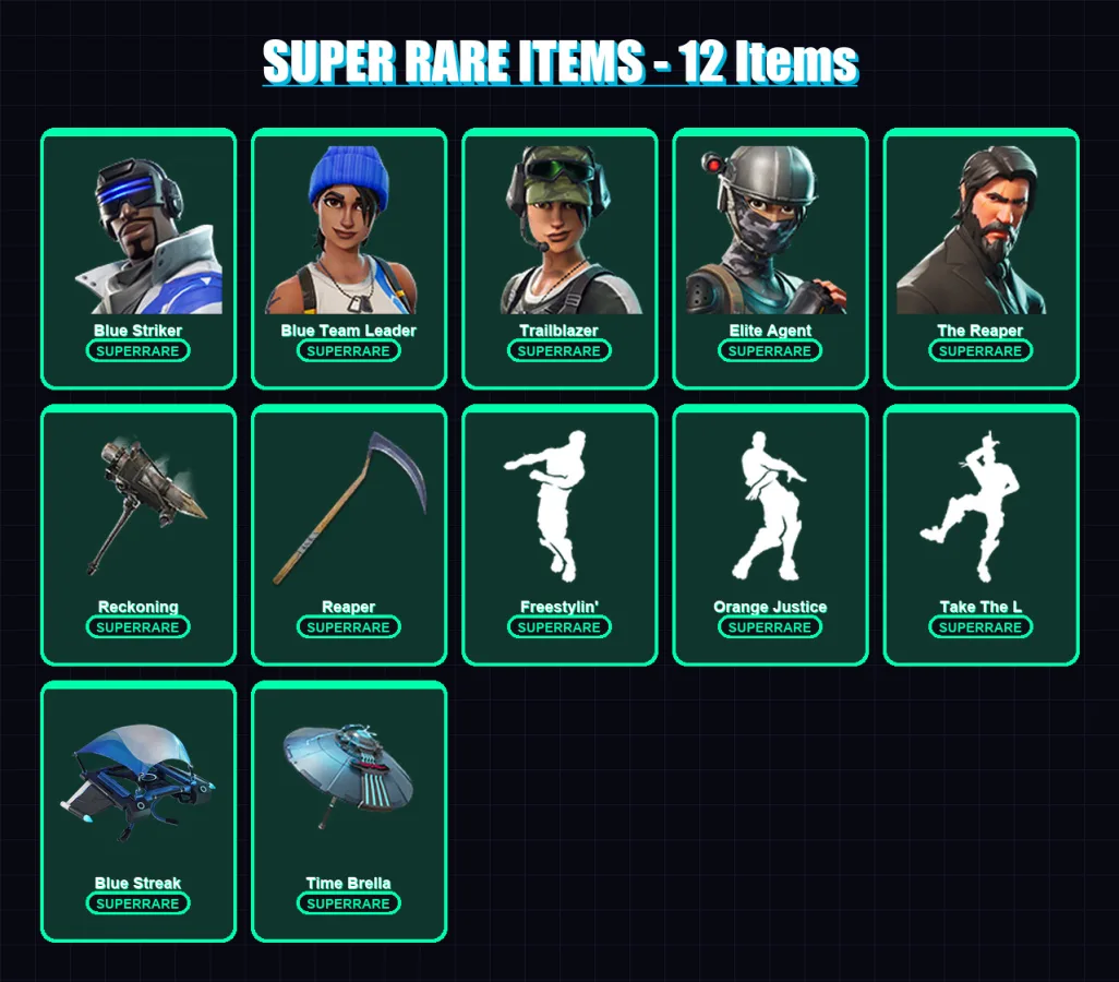 [PC/PSN] | Blue Striker | Blue Team Leader | Trailblazer | Elite Agent | The Reaper | 66 skin | 66 pickaxe | 70 emote | 78 glider | Lv1126 — Fortnite account
