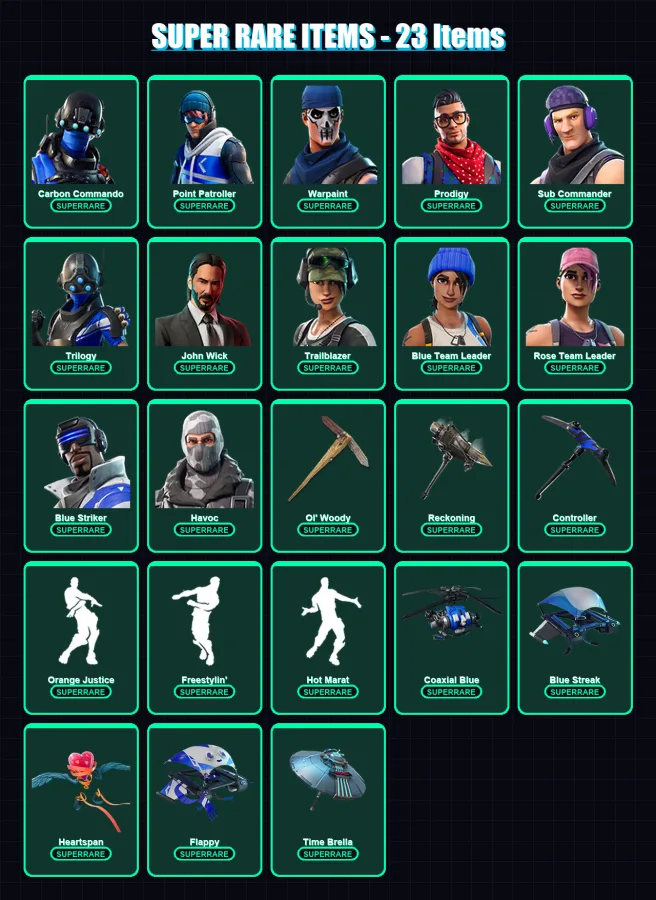 [PC/XBOX] | Carbon Commando | Point Patroller | Warpaint | Prodigy | Sub Commander | 209 skin | 244 pickaxe | 196 emote | 206 glider | Lv2881 — Fortnite account