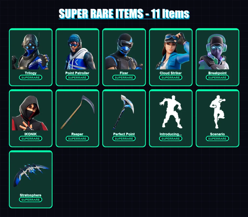 [PS4/PS5/XBOX/PC] | Trilogy | Point Patroller | Fixer | Cloud Striker | Breakpoint | 54 skin | 110 pickaxe | 88 emote | 74 glider | Lv1164