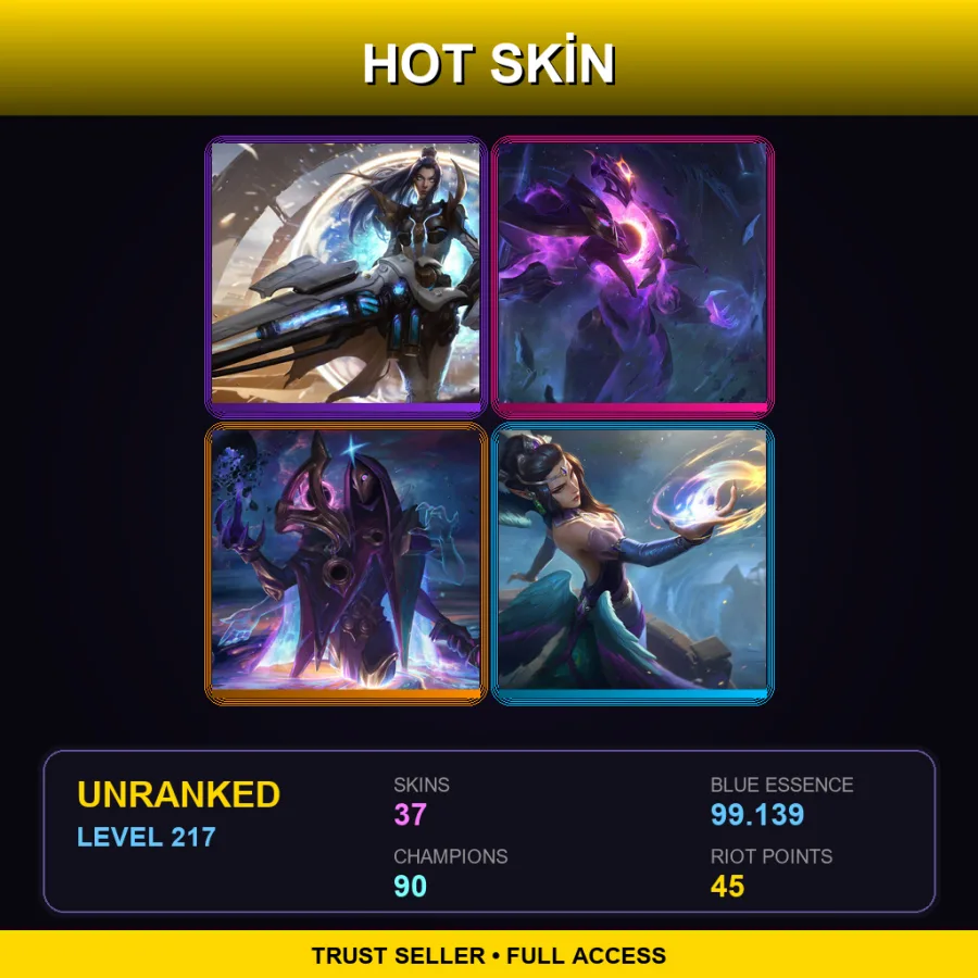 EUNE | Lv217 | Unranked | 37 Skin | 90 Champ — LoL account