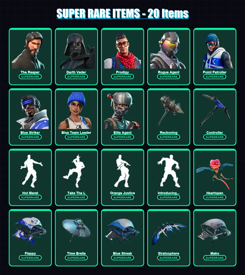 [PS4/PS5/XBOX/PC] | The Reaper | Darth Vader | Prodigy | Rogue Agent | Point Patroller | 84 skin | 99 pickaxe | 78 emote | 97 glider | Lv1648
