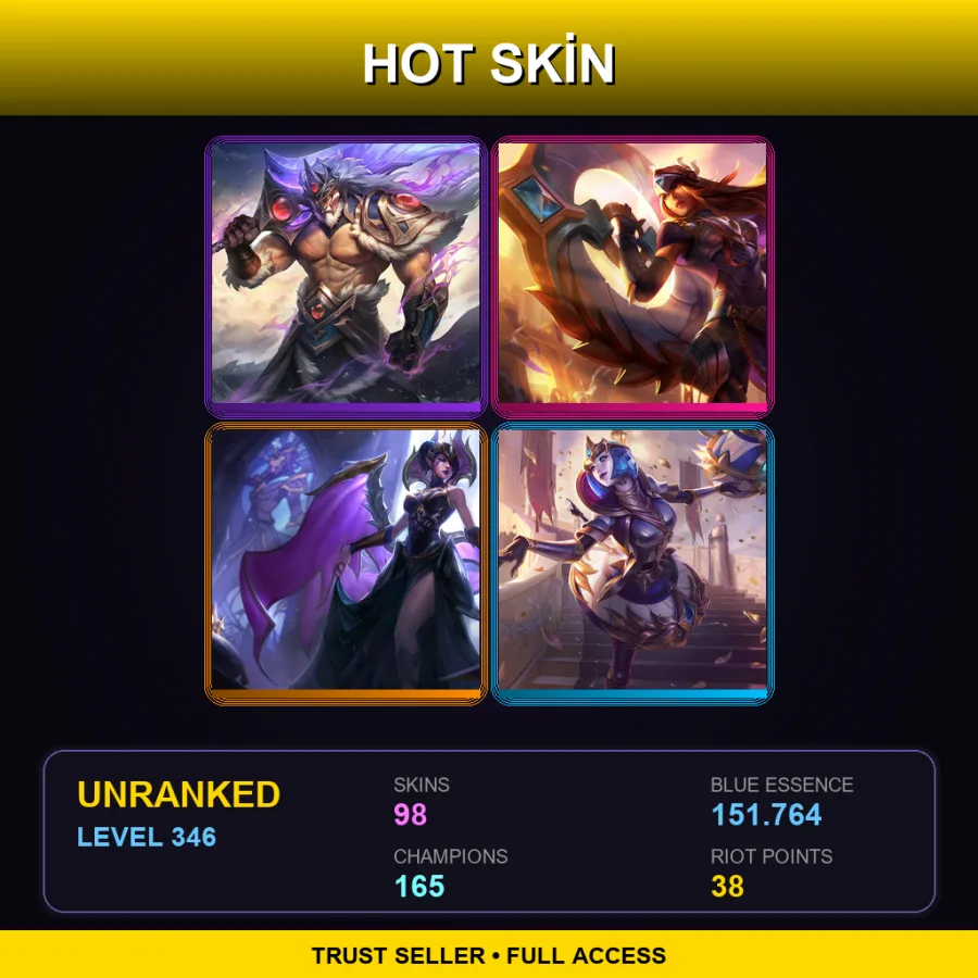 EUW | Lv346 | Unranked | 98 Skin | 165 Champ