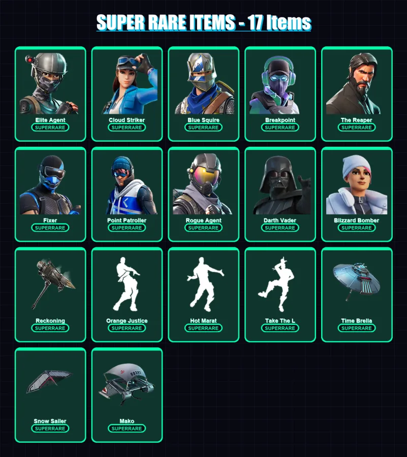 [PS4/PS5/XBOX/PC] | Elite Agent | Cloud Striker | Blue Squire | Breakpoint | The Reaper | 166 skin | 125 pickaxe | 118 emote | 110 glider | Lv1382 — Fortnite account