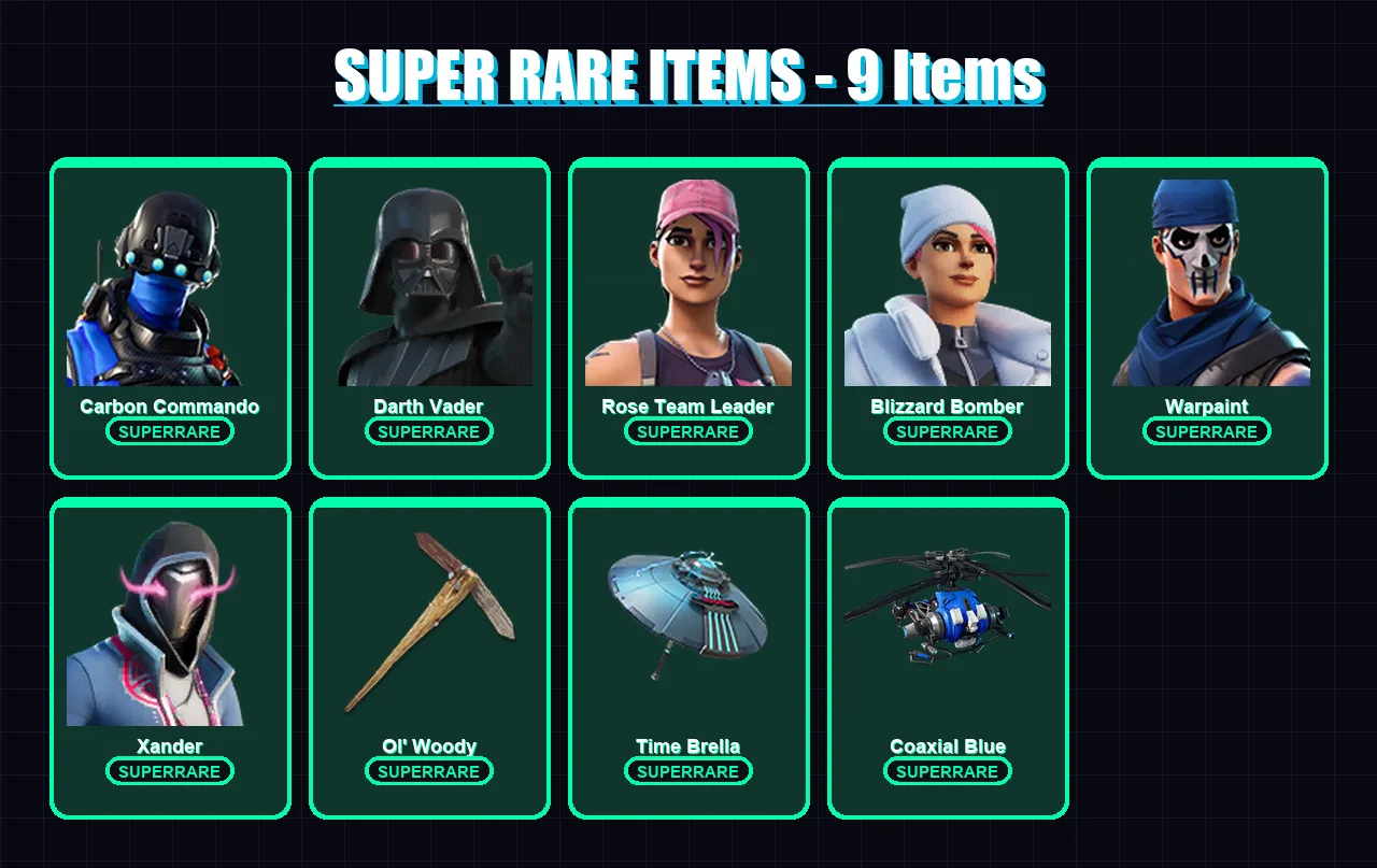 [PC/XBOX] | Carbon Commando | Darth Vader | Rose Team Leader | Blizzard Bomber | Warpaint | 71 skin | 101 pickaxe | 77 emote | 91 glider | Lv1321