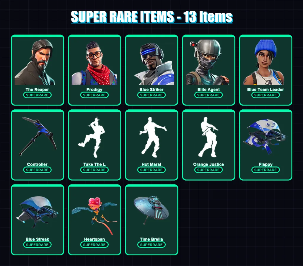 [PS4/PS5/XBOX/PC] | The Reaper | Prodigy | Blue Striker | Elite Agent | Blue Team Leader | 92 skin | 77 pickaxe | 96 emote | 92 glider | Lv1516