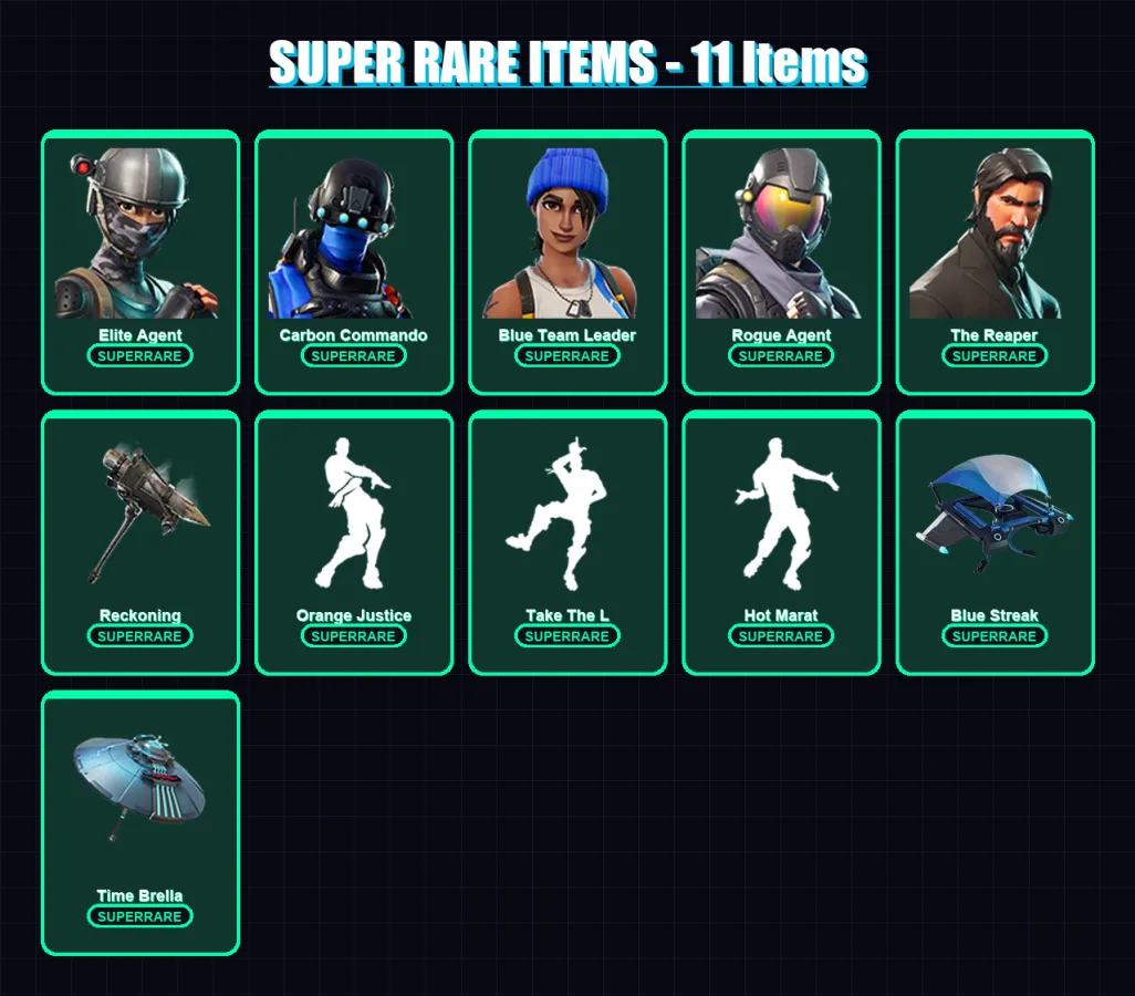 [PC/XBOX/PSN] | Elite Agent | Carbon Commando | Blue Team Leader | Rogue Agent | The Reaper | 134 skin | 107 pickaxe | 125 emote | 108 glider | Lv21