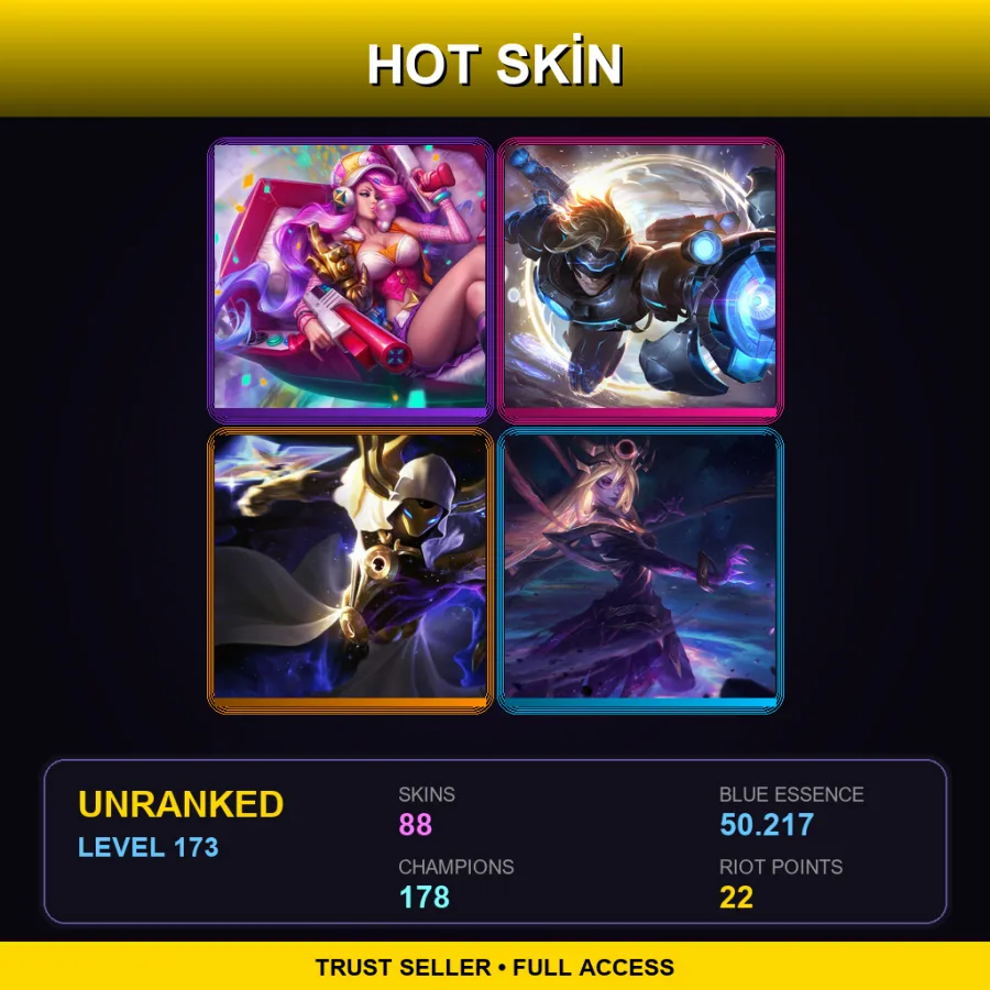 SG | Lv173 | Unranked | 88 Skin | 178 Champ — LoL account