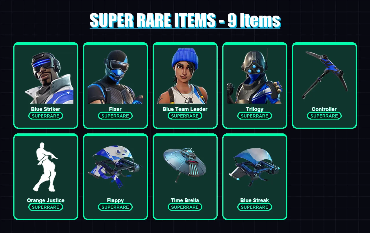 [PC/XBOX/PSN] | Blue Striker | Fixer | Blue Team Leader | Trilogy | Carbide | 54 skin | 124 pickaxe | 58 emote | 70 glider | Lv2349