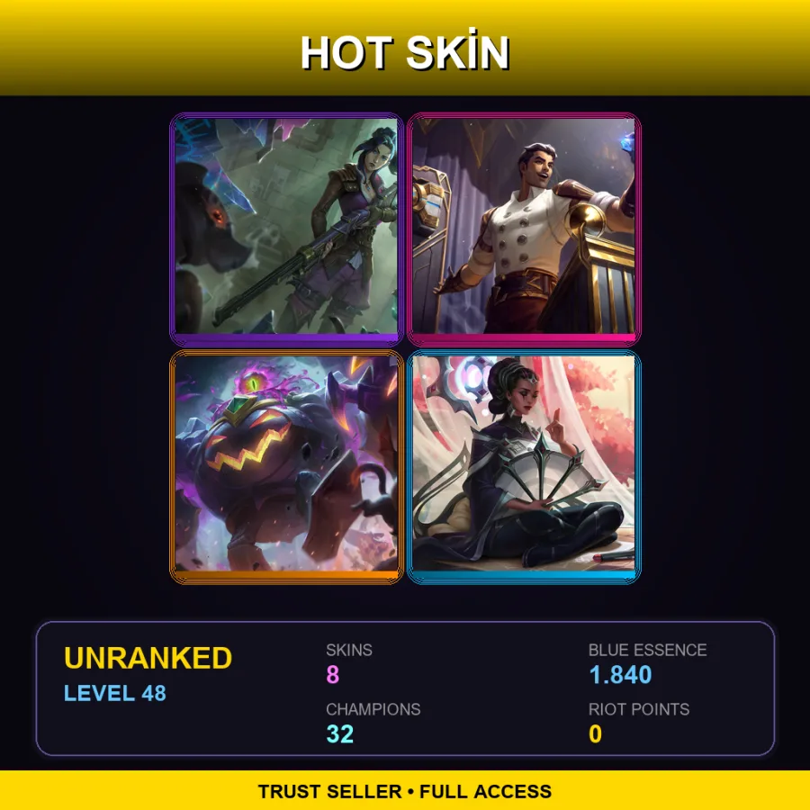 EUW | Lv48 | Unranked | 8 Skin | 32 Champ — LoL account