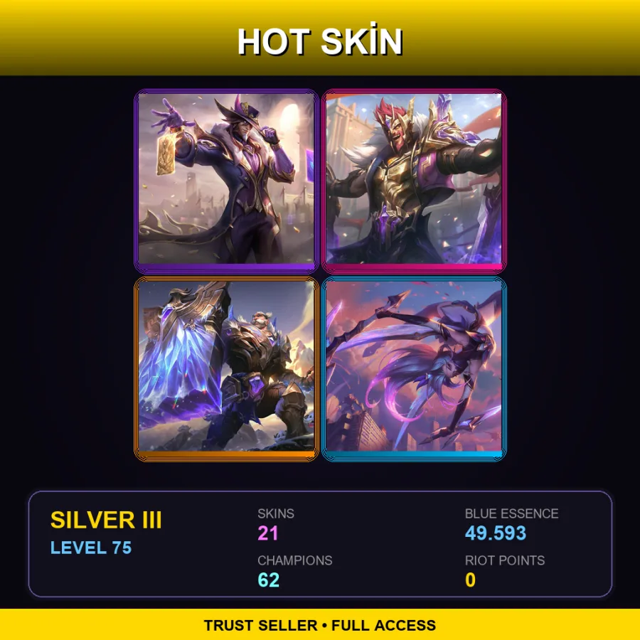 LAN | Lv75 | Silver III | 21 Skin | 62 Champ — LoL account