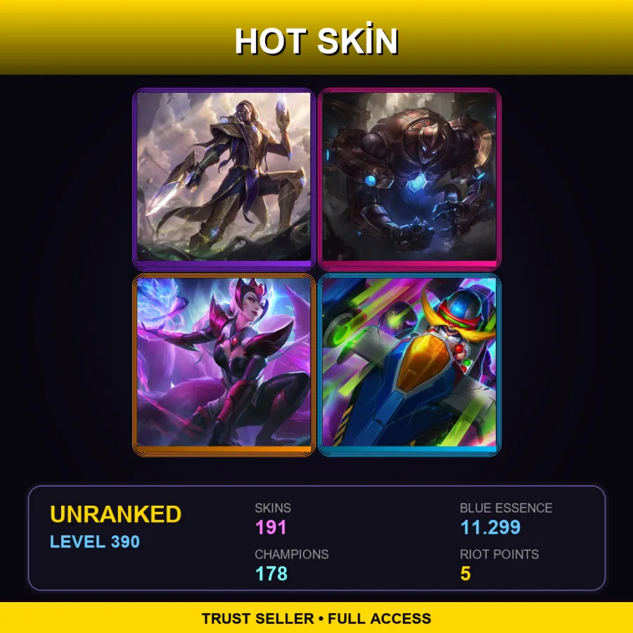 VN | Victorious Lucian | Hextech Galio | Challenger Ahri | Arcade Corki | 191 Skin | 178 Champ | Lv390