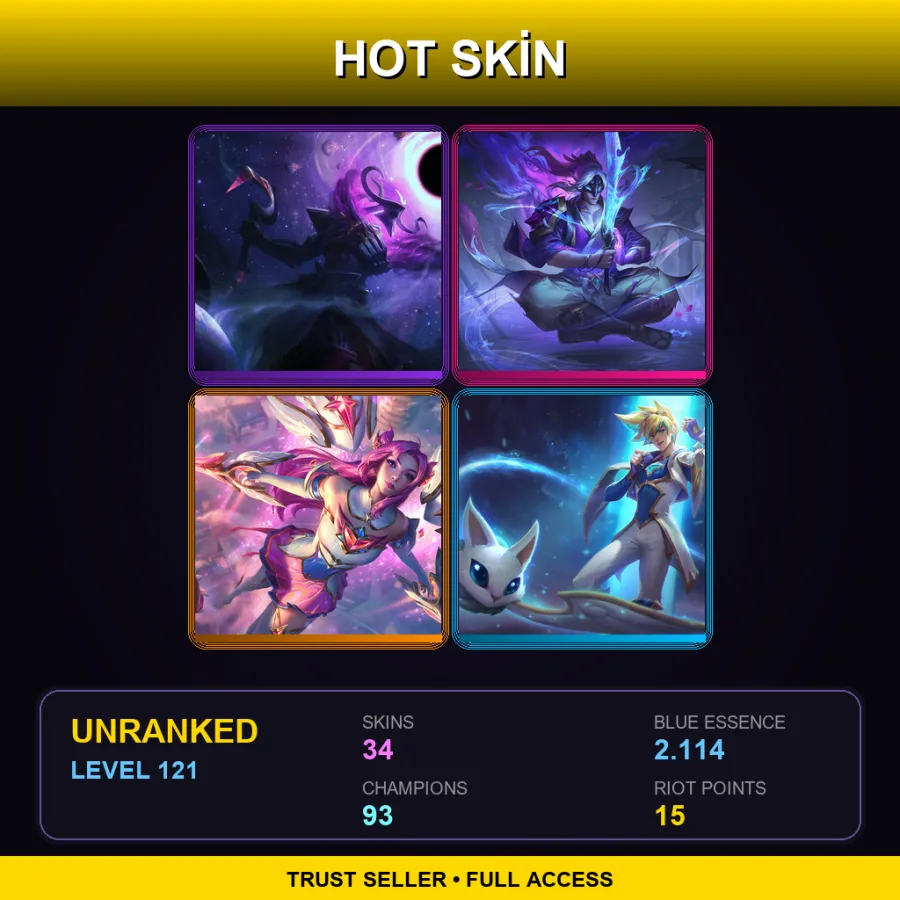 EUW | Lv121 | Unranked | 34 Skin | 93 Champ