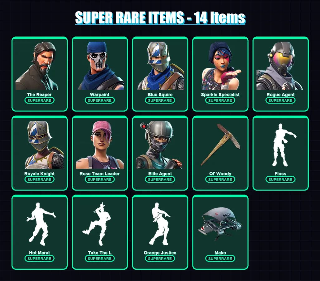 [PC] | The Reaper | Warpaint | Blue Squire | Sparkle Specialist | Rogue Agent | 42 skin | 34 pickaxe | 51 emote | 39 glider | Lv454