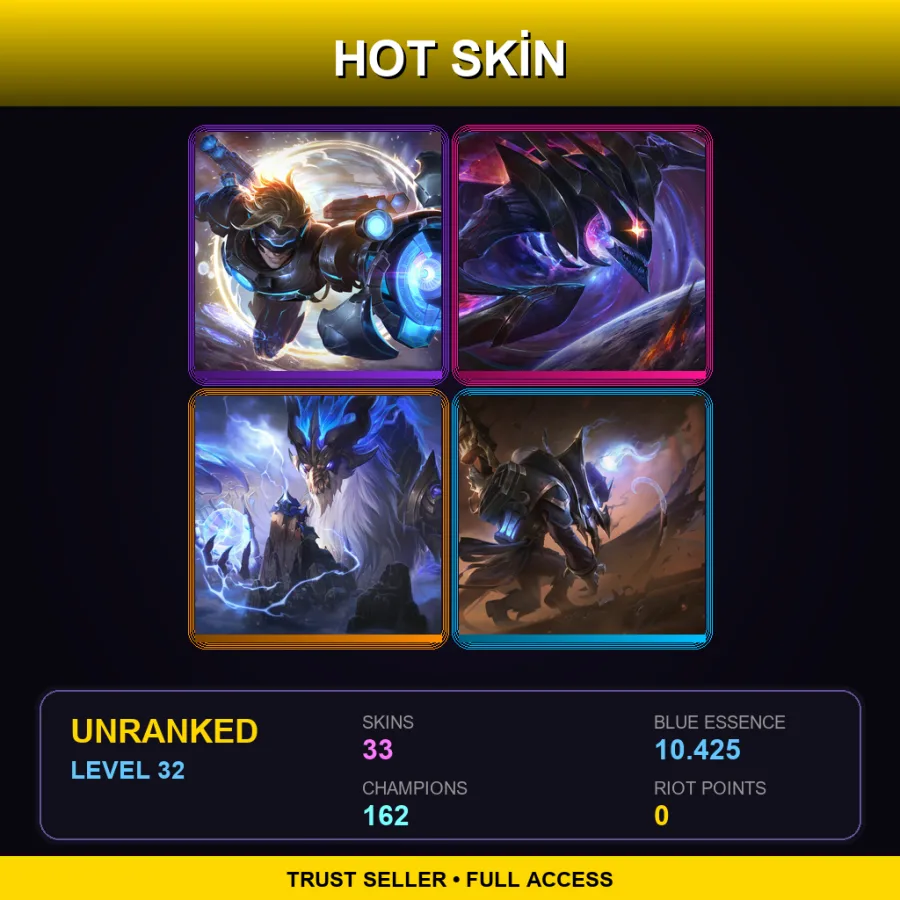 VN | Lv32 | Unranked | 33 Skin | 162 Champ — LoL account