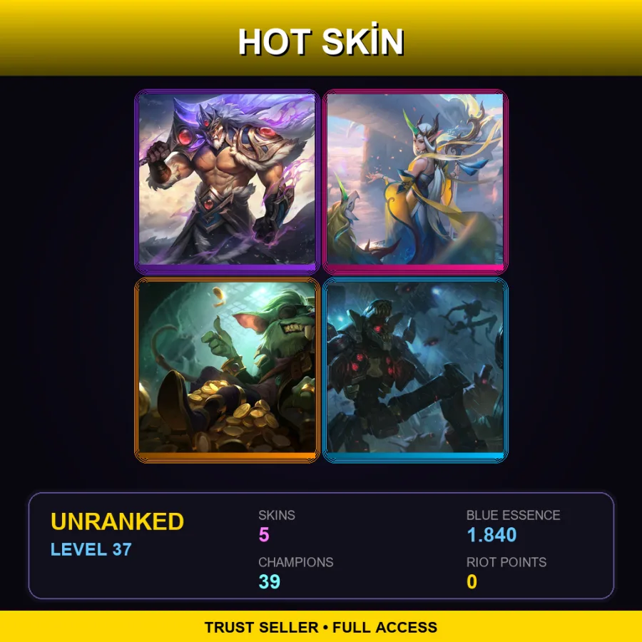 TW | Lv37 | Unranked | 5 Skin | 39 Champ — Unranked / Smurf League of Legends