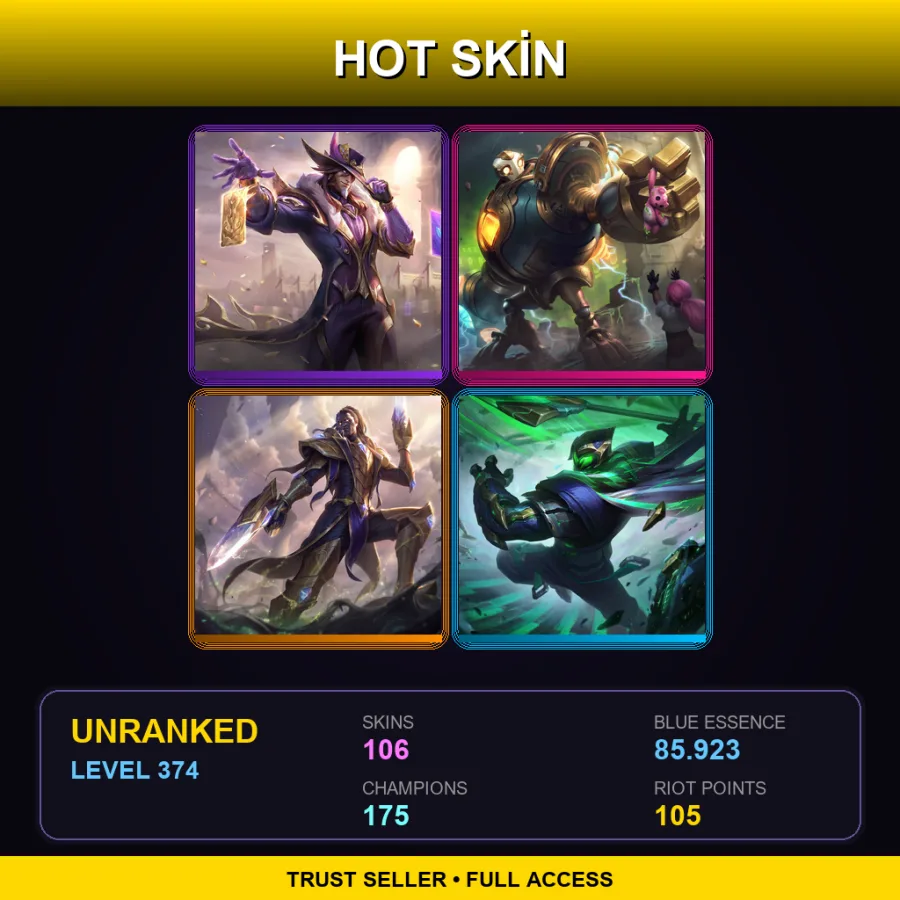 BR | Lv374 | Unranked | 106 Skin | 175 Champ — LoL account