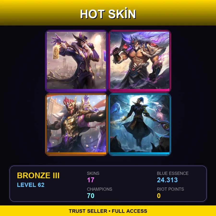 EUW | Lv62 | Bronze III | 17 Skin | 70 Champ — LoL account
