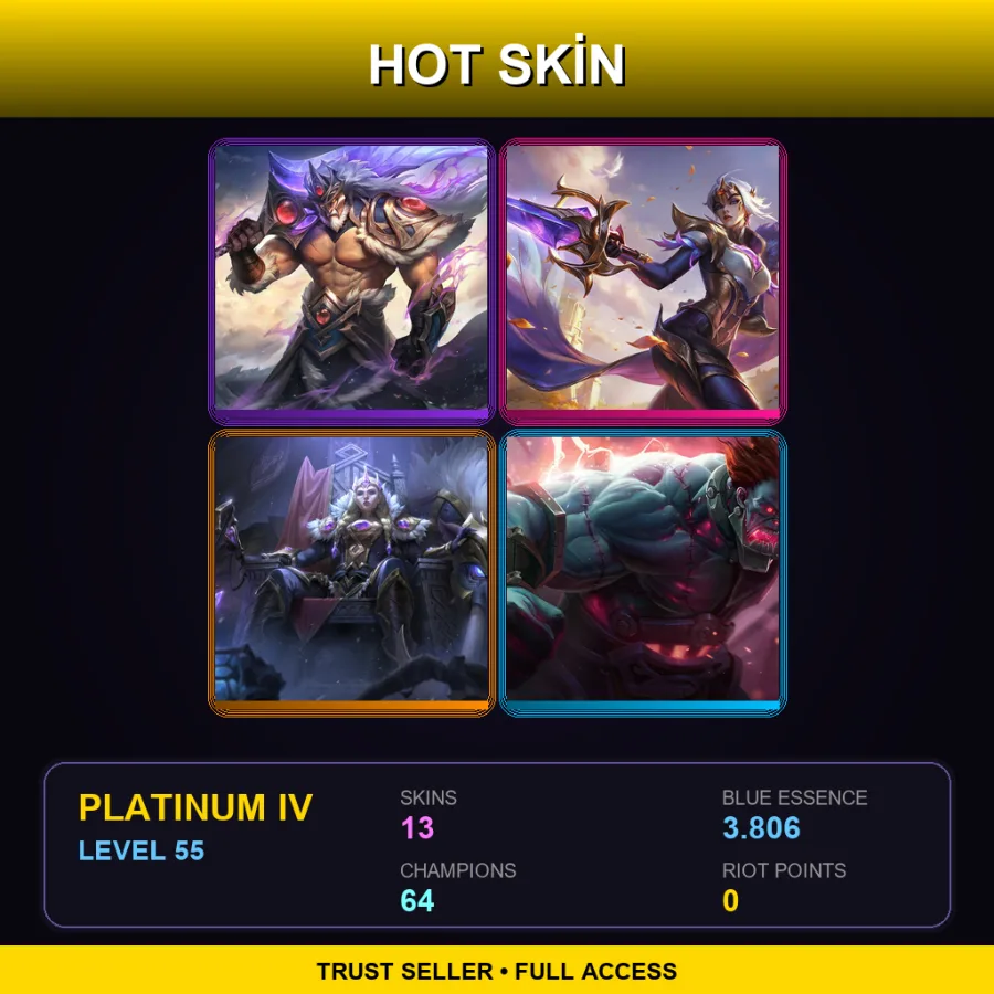 EUW | Lv55 | Platinum IV | 13 Skin | 64 Champ