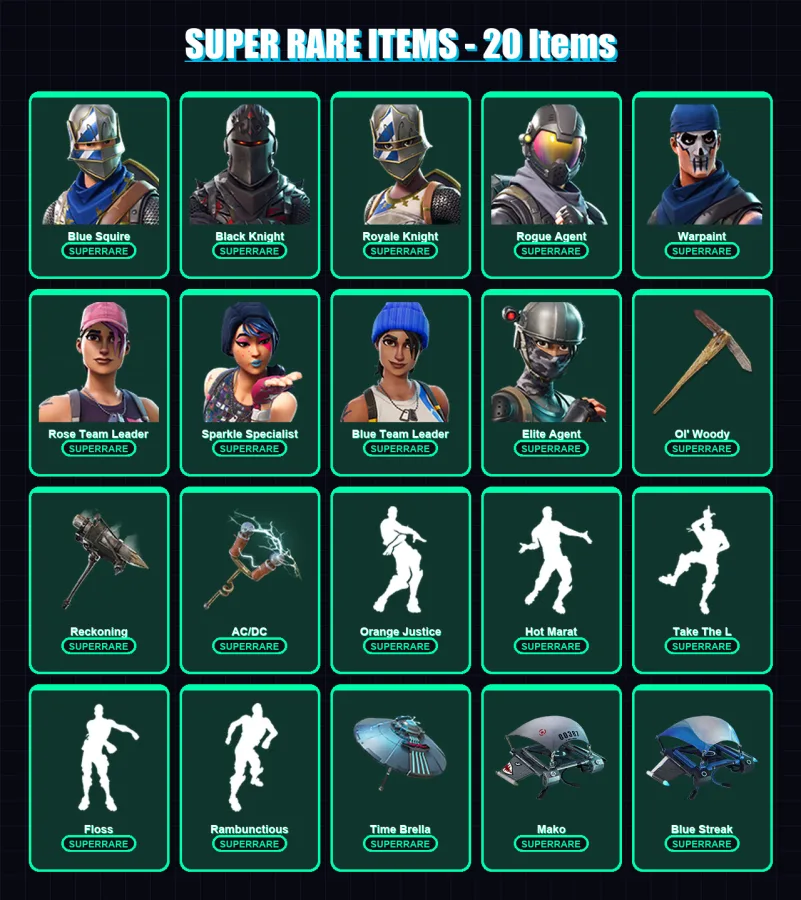 [PC/XBOX] | Blue Squire | Black Knight | Royale Knight | Rogue Agent | Warpaint | 49 skin | 55 pickaxe | 69 emote | 57 glider | Lv775 — Fortnite account