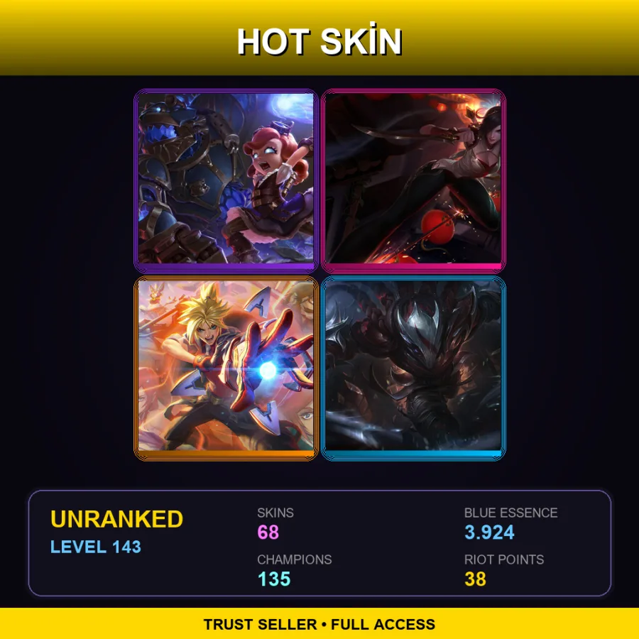 EUNE | Lv143 | Unranked | 68 Skin | 135 Champ — LoL account