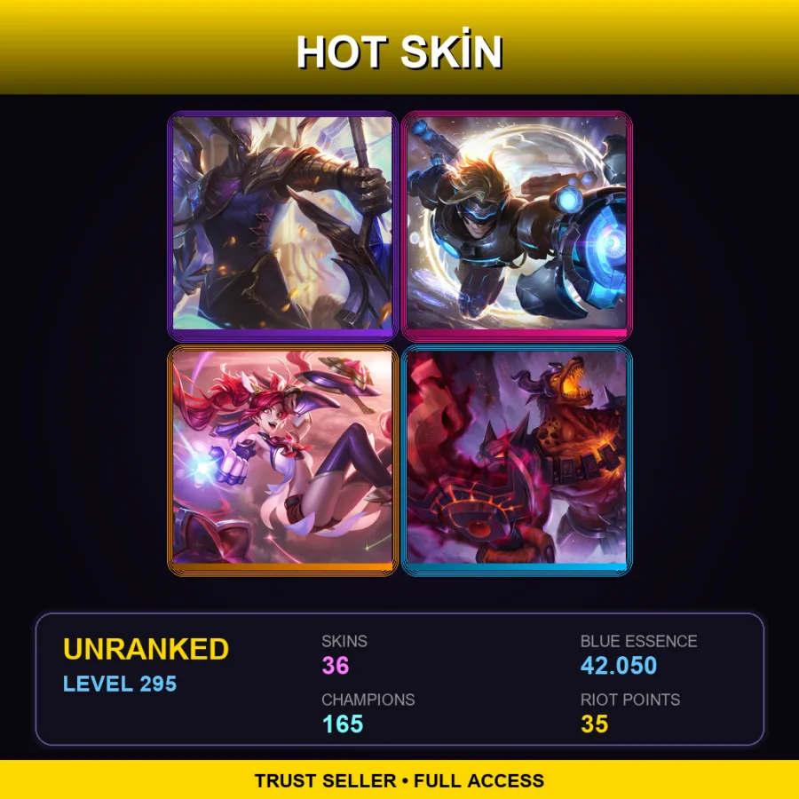 OCE | Lv295 | Unranked | 36 Skin | 165 Champ