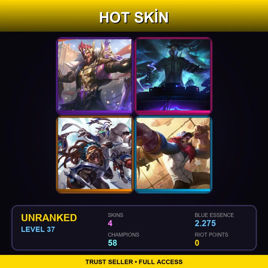 NA | Lv37 | Unranked | 4 Skin | 58 Champ — LoL account