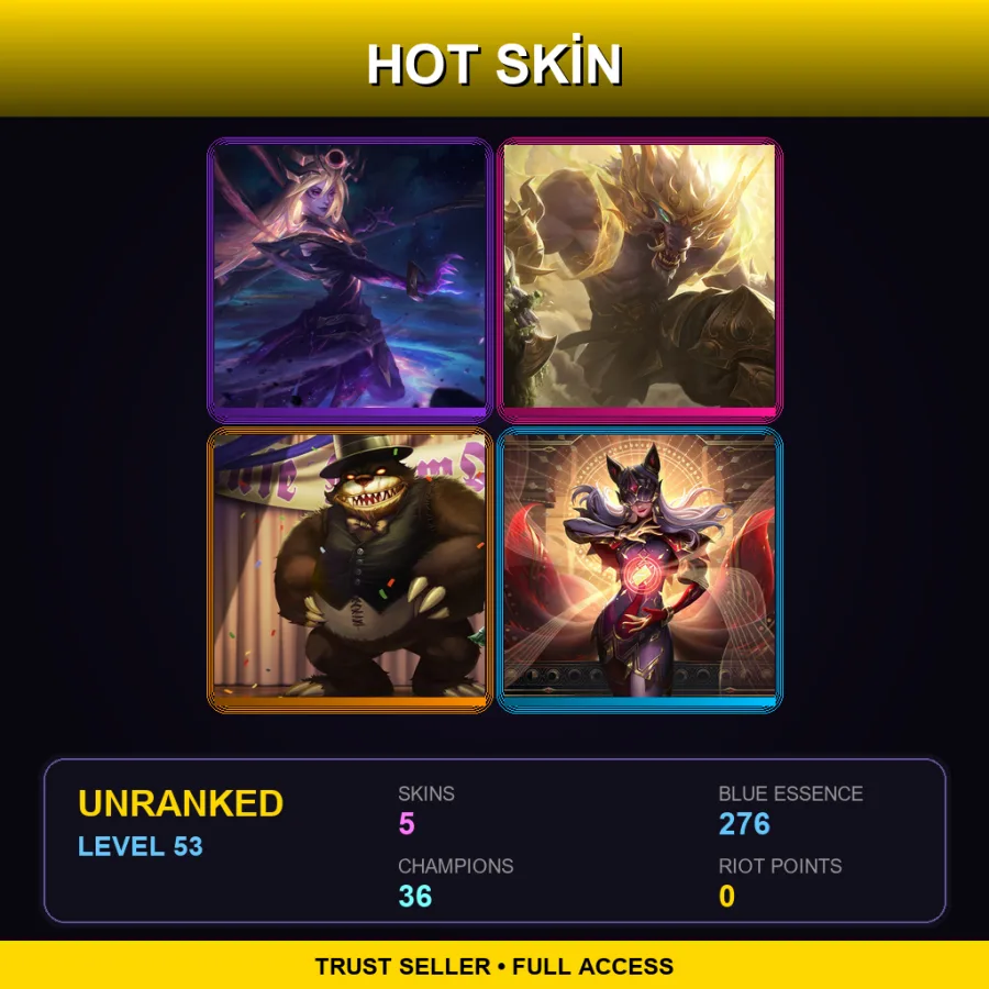 EUW | Lv53 | Unranked | 5 Skin | 36 Champ