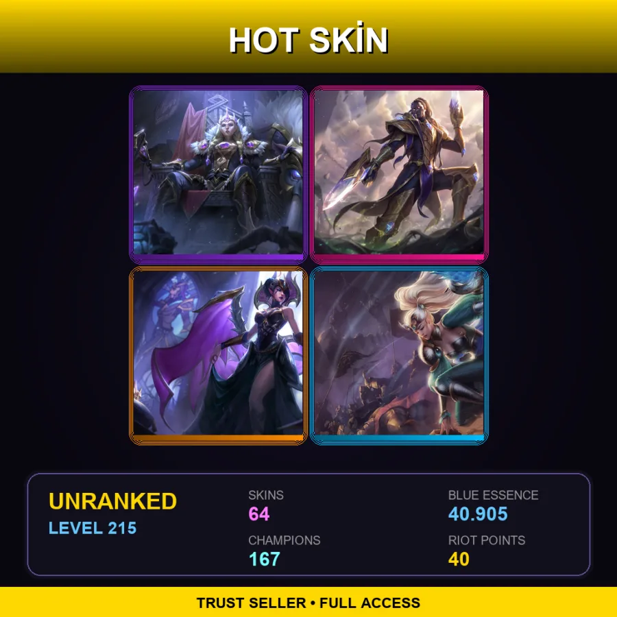 EUNE | Lv215 | Unranked | 64 Skin | 167 Champ — Vindicator Vayne