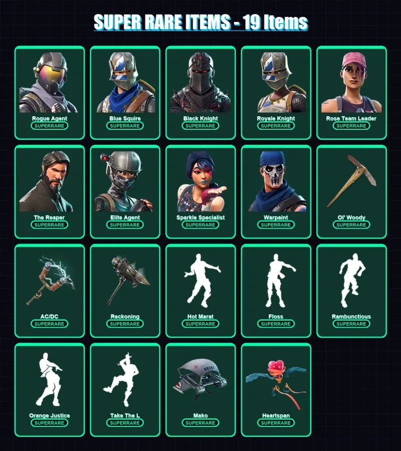 [PC/XBOX/PSN] | Rogue Agent | Blue Squire | Black Knight | Royale Knight | Rose Team Leader | 33 skin | 28 pickaxe | 51 emote | 37 glider | Lv552