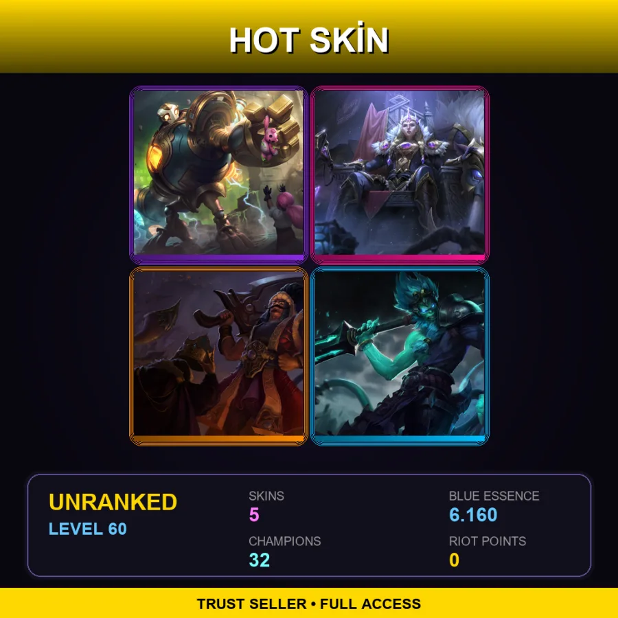 LAN | Lv60 | Unranked | 5 Skin | 32 Champ